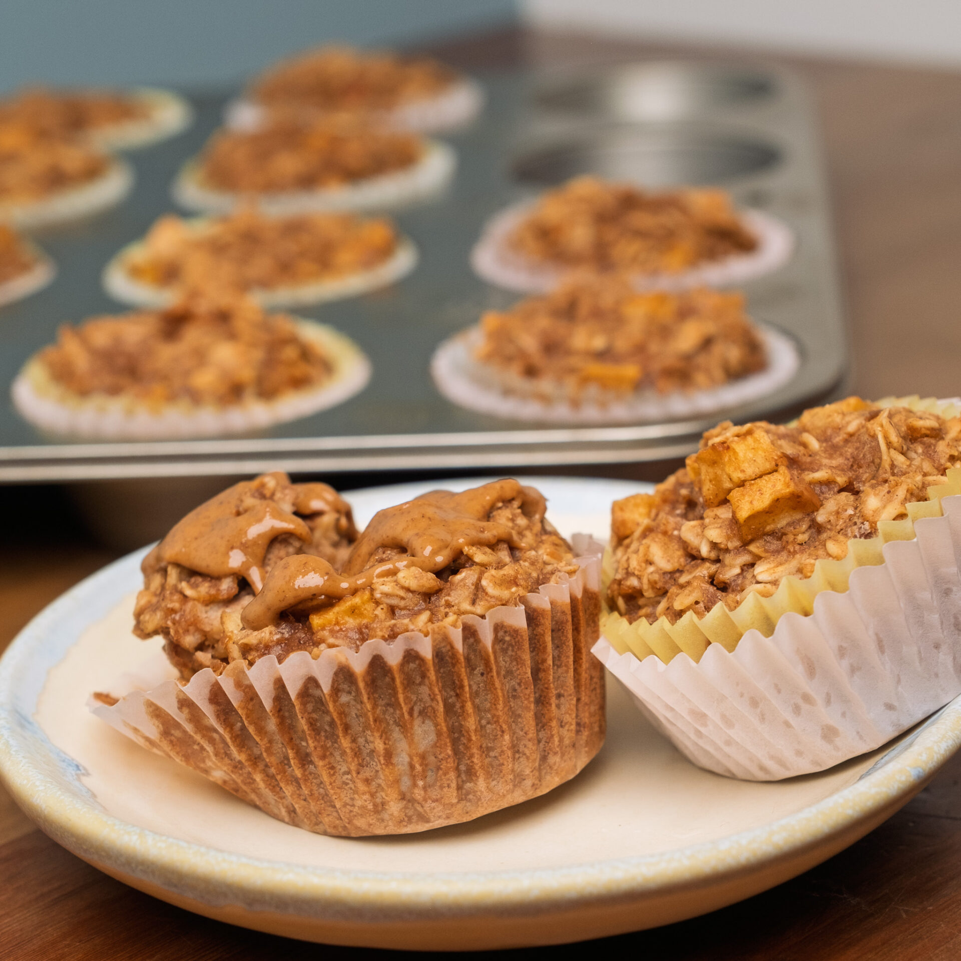 almond butter + apple baked oatmeal cups